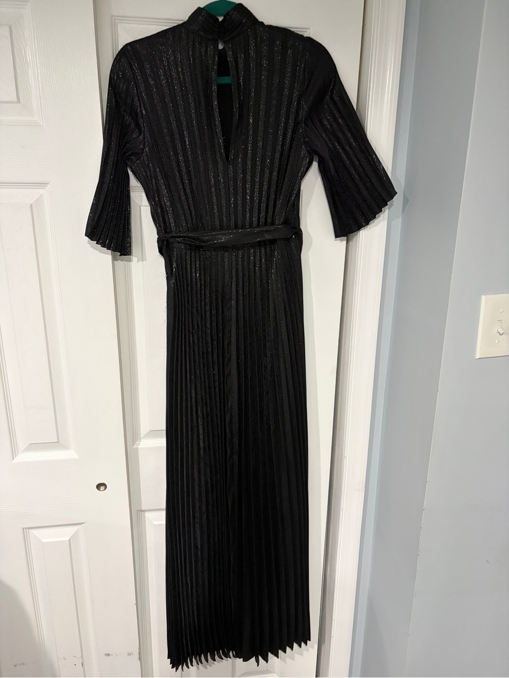 & Other Stories Black accordion Pleated Maxi Dress with High Neck shimmer 6 - Picture 3 of 3